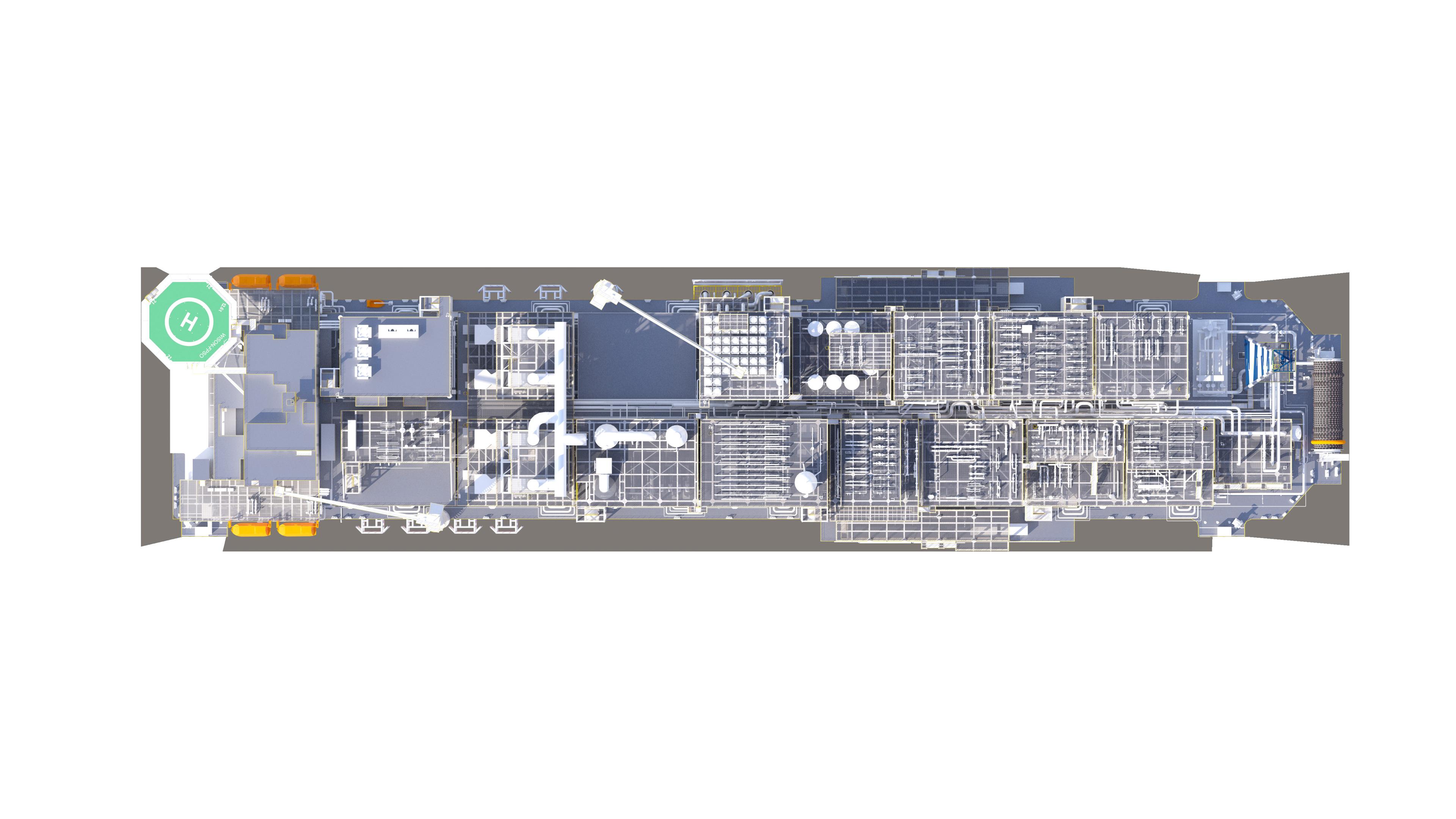 FPSO topside layout — overhead view